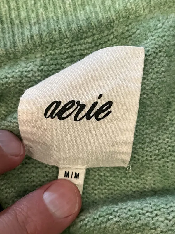 Aerie Sweater Womens Medium Green V Neck Relaxed Knit Pullover Cozy Oversized - Image 9