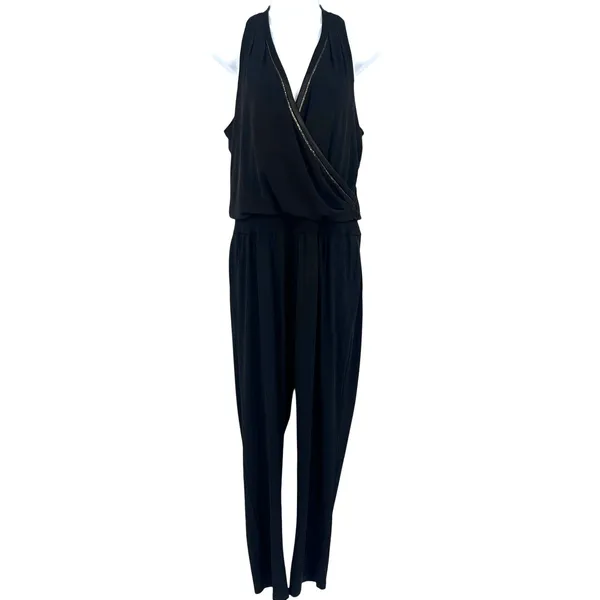 White House | Black Market Satin Jumpsuit Sz 8 Metallic Trim Mob Wife Sleeveless Quiet Luxury Glam - Image 2