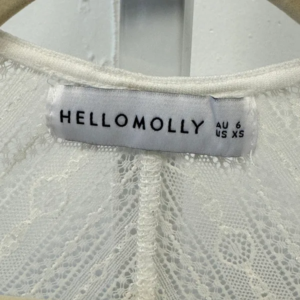 Hello Molly White Lace SheerLong Sleeve Open Back V-Neck Bodysuit Womens XS - Image 7