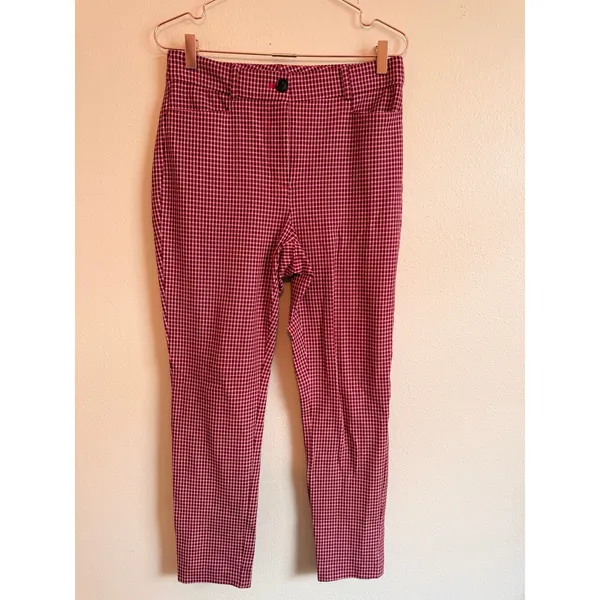 Loft Ankle Pants Women‎ 10 Red Gingham Check Slim Fit Stretch Tapered Trousers - Image 2