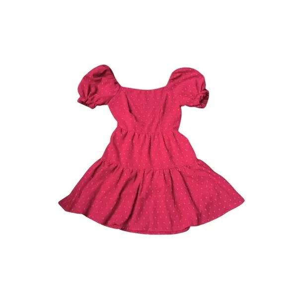 SheIn Hot Pink Swiss Dot Puff Sleeve Tie Back Tiered Mini Dress Flirty Womens‎ Small 4 - Image 2