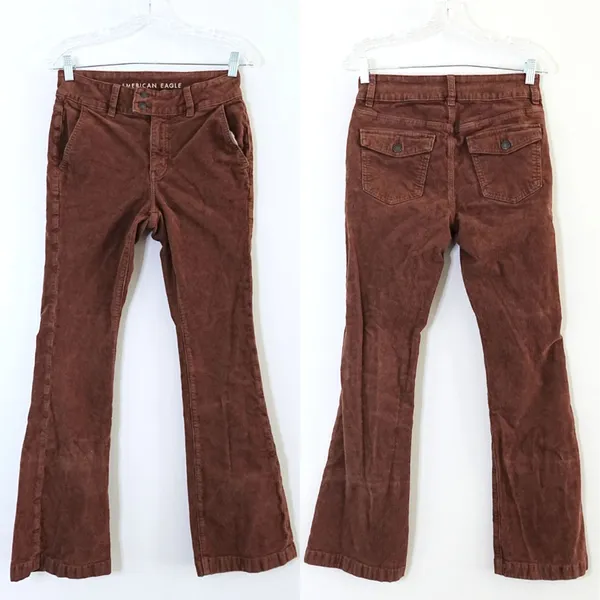 American Eagle Brown Corduroy High Rise Kick Boot Cut Flare Pants Size 2 Short/P - Image 2