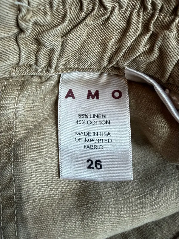 AMO Drapey Army Pant Linen Cotton Khaki Paperbag Waist Utility Pants Sz 26 - Image 8