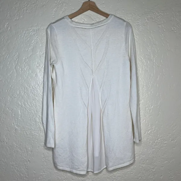 Soft‎ Surroundings White Mixed Media Knit Back Pleat Tunic Sweater Small - Image 3