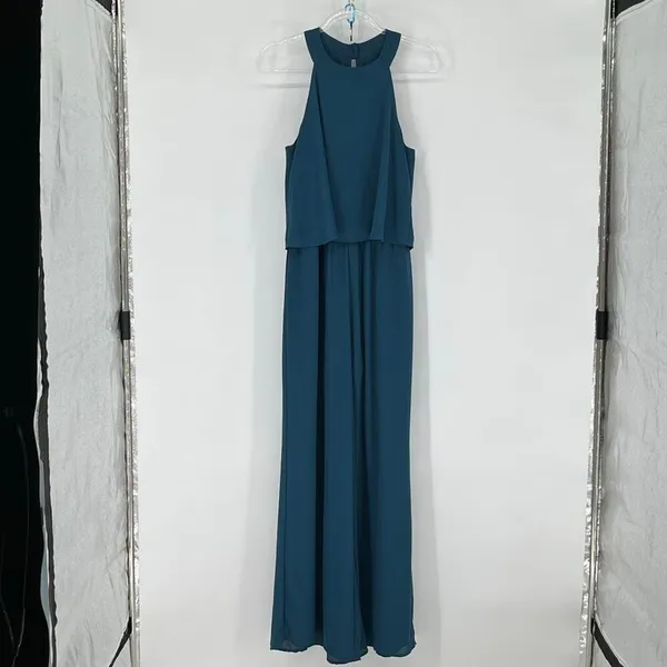 ALTAR'D STATE Jumpsuit Med Blue Wide Leg Halter Sleeveless One Piece High‎ Neck - Image 4