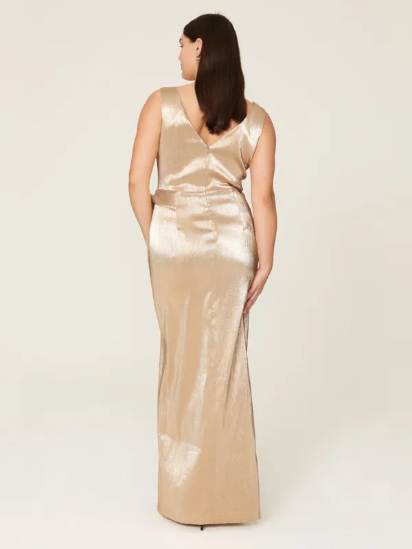 Black Halo Metallic Gold V-Neck Maxi Gown - Image 11