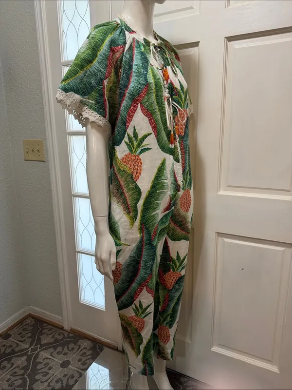 Farm Rio Tropical Pineapple Print Women’s Jumpsuit in Green & Cream S-S - Image 11