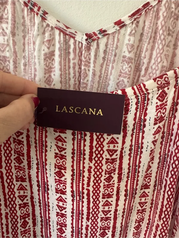 LASCANA NEW Red White Boho Print Convertible Midi Dress Size 16 resortwear - Image 3