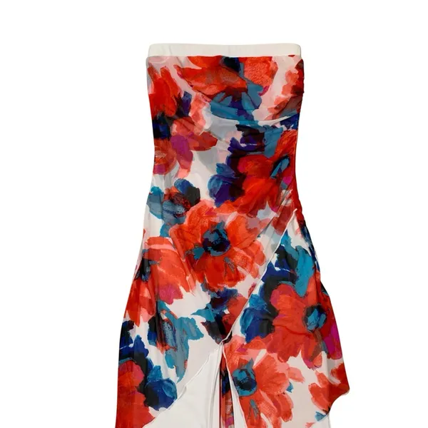 Joseph Ribkoff Floral Strapless‎ Jumpsuit Womens 4 Wide Leg Overlay Dressy - Image 3