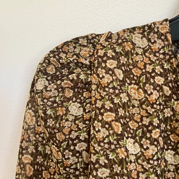 VICI Brown Floral Smocked‎ Mini Dress Long Sleeve Flounce Boho XL - Image 3