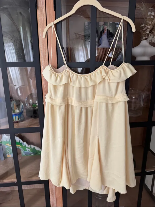 Zara Collection butter yellow ruffle mini dress tie front flowy flouncy - Image 4
