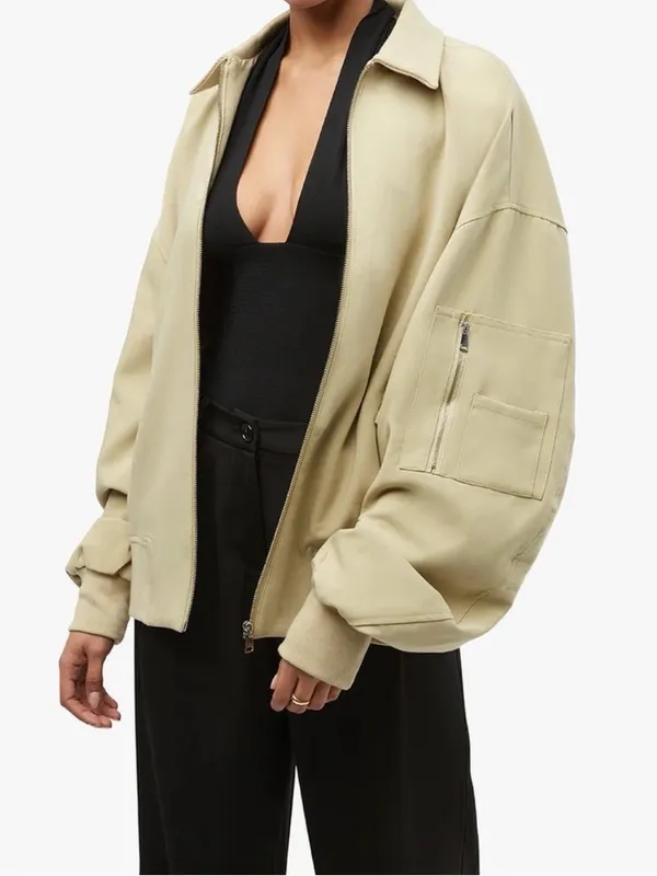 WeWoreWhat Oversized Bomber Jacket in Light Khaki - Image 9