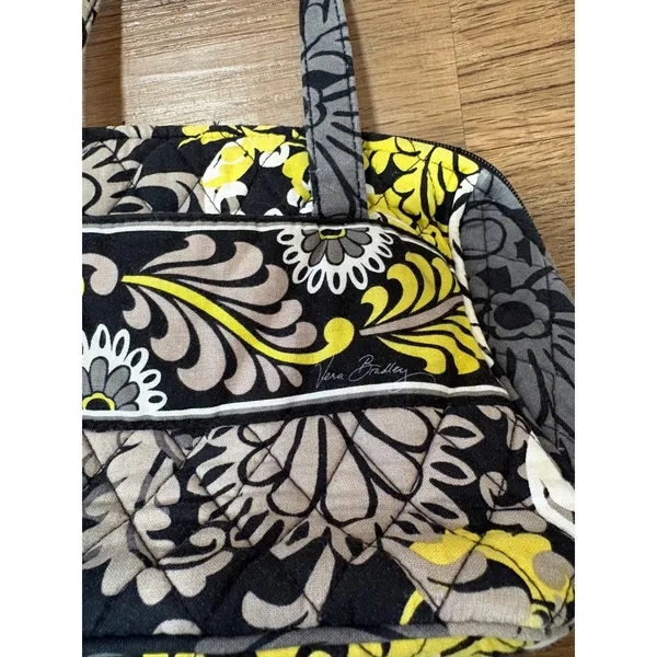 Vera Bradley Quilted Hanging Travel Organizer Cosmetic Bag Gray Yellow Floral - Image 6