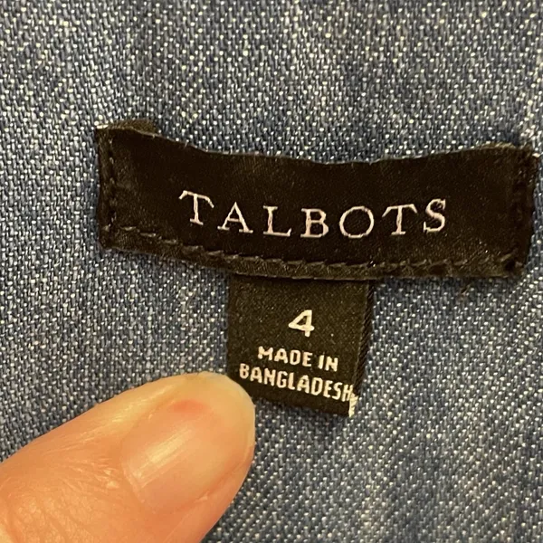 Talbots Denim Shirt Dress Cotton Size 4 Short Sleeve Belted Preppy‎ Minimalist - Image 3