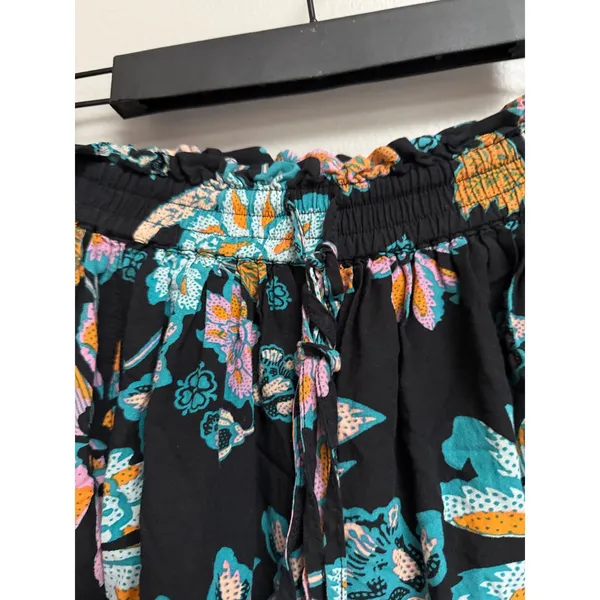 Free People Take It Easy Lounge Pants Floral Black Boho Palazzo Wide Leg Pockets - Image 5
