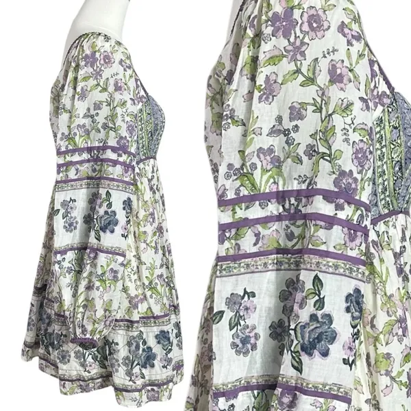 Free People Bohemian Retro 70s Endless Afternoon Floral Mini Dress Large - Image 9