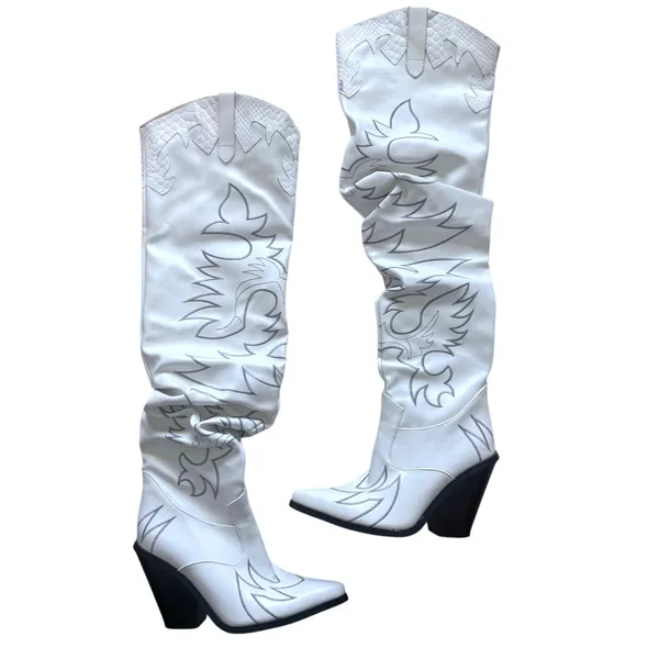 Sergio Todzi Thigh High Boots Western Cowboy Boots Size 37 US 6.5 White - Image 2