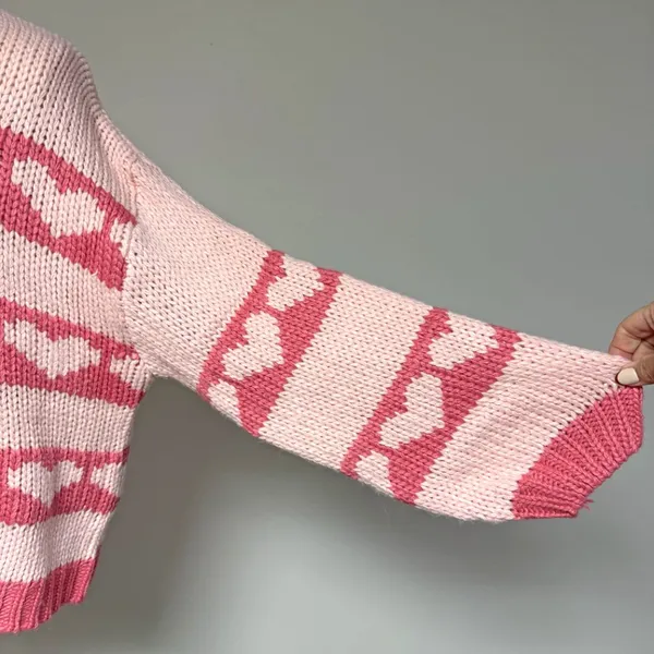 BaeVely Heart Knit Sweater Pink Size M - Image 6