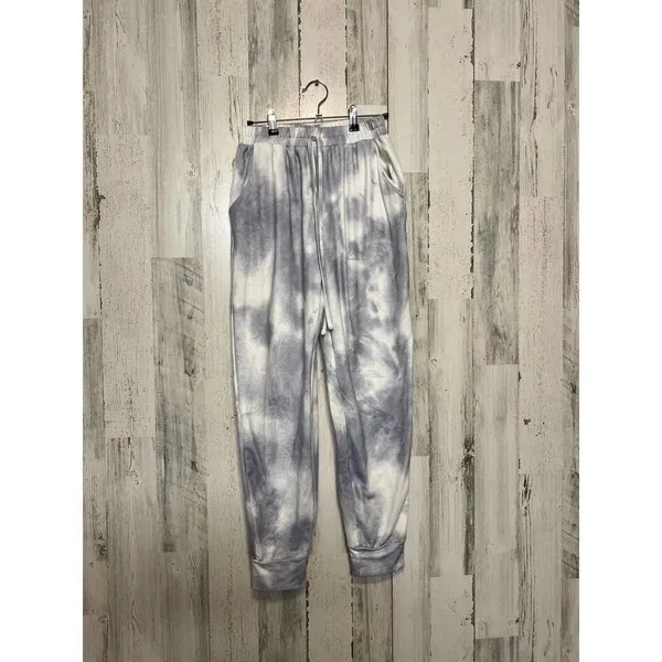 Tie Dye Lounge Set Womens Medium Gray White Sweatshirt Jogger Set Cozy - Image 3