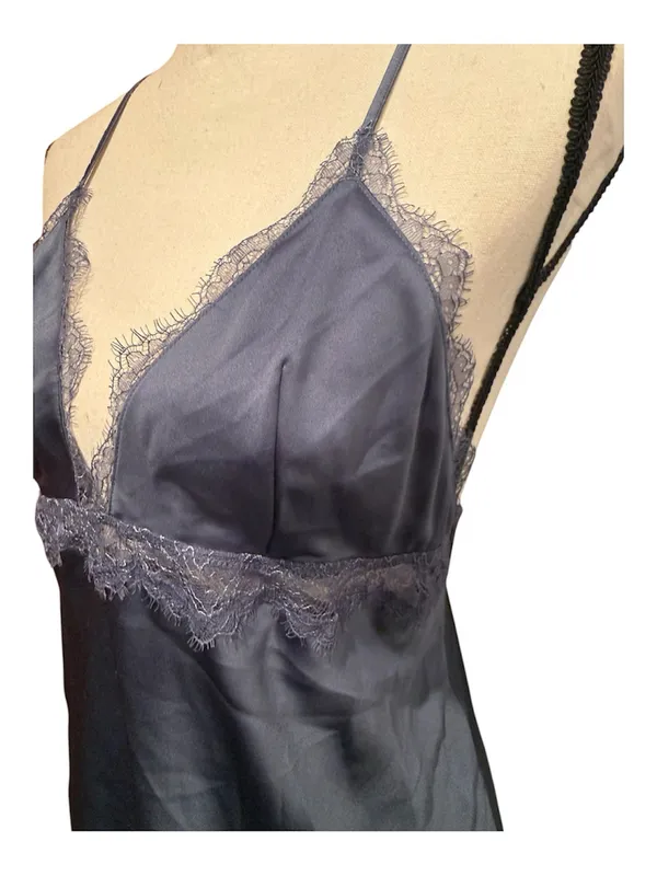 Victoria's Secret Satin Slip pullover lace Gray large adjustable straps lingerie - Image 3
