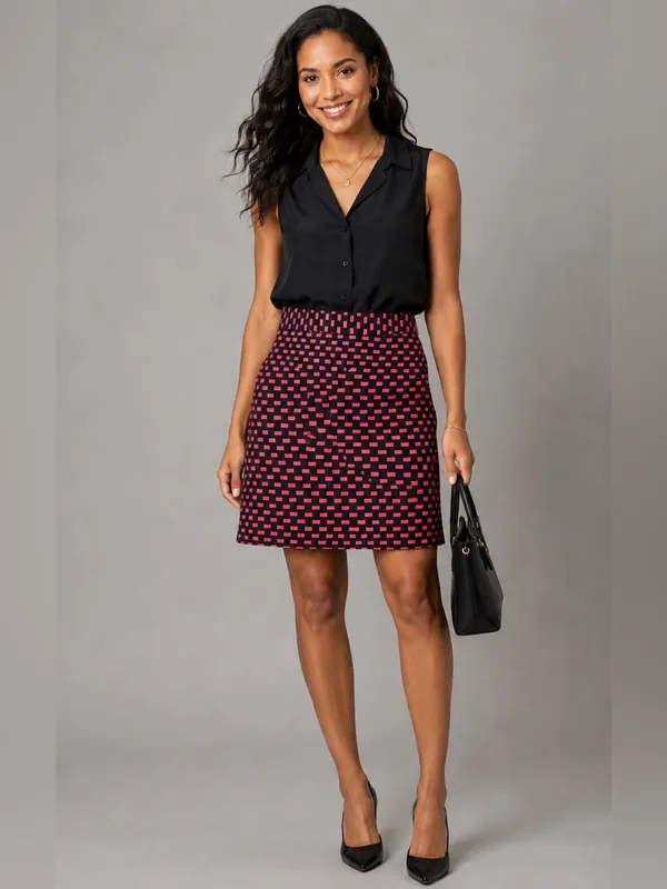LOFT Red & Black Geometric Print A-Line Mini Skirt Size 6 Career Office Chic - Image 6