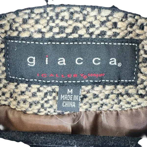Giacca‎ Wool Blend Tan Brown Long Length Collared Tweed Pea Coat Size M+ - Image 4