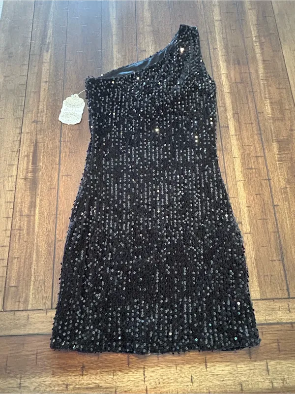 Altar’d State Black Sequin One Shoulder Cocktail Dress Size Small NWT - Image 4