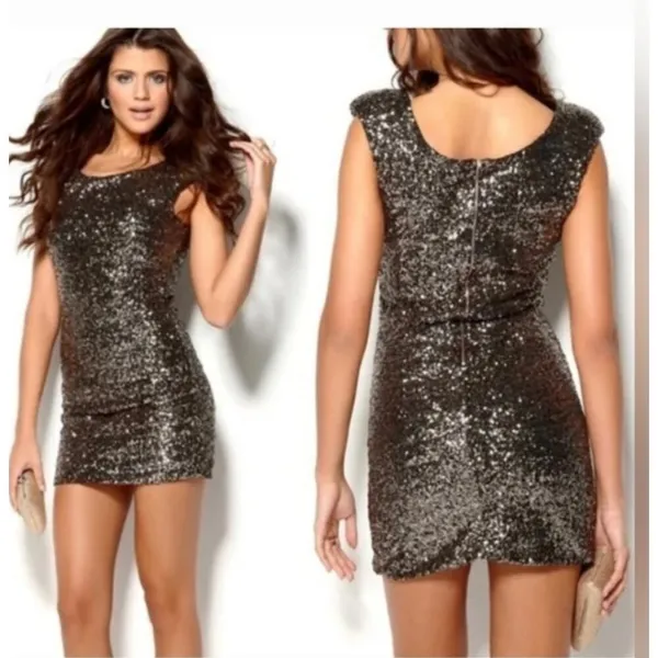 MinkPink sz S gold sequin party mini dress‎ - Image 2