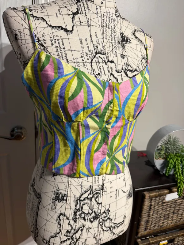 Zara vibrant colorful retro flashy festival funky printed crop corset top hooks eye tank cami bralette bandeau M multicolor bustier - Image 3