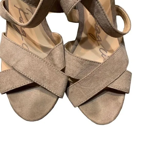 American Rag Wedge Sandals‎ Tan 6 Strappy Faux Suede Platform - Image 5