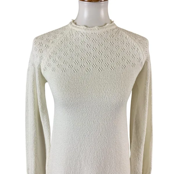 Rumored Ivory Knit Long Sleeve Dress Medium Cottagecore Romantic Pullover Mini - Image 3