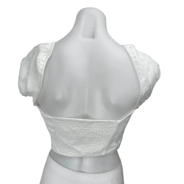 Aritzia Wilfred White Short Puff Sleeve Corset Bandeau Smocked Crop Top Size 2XS - Image 2