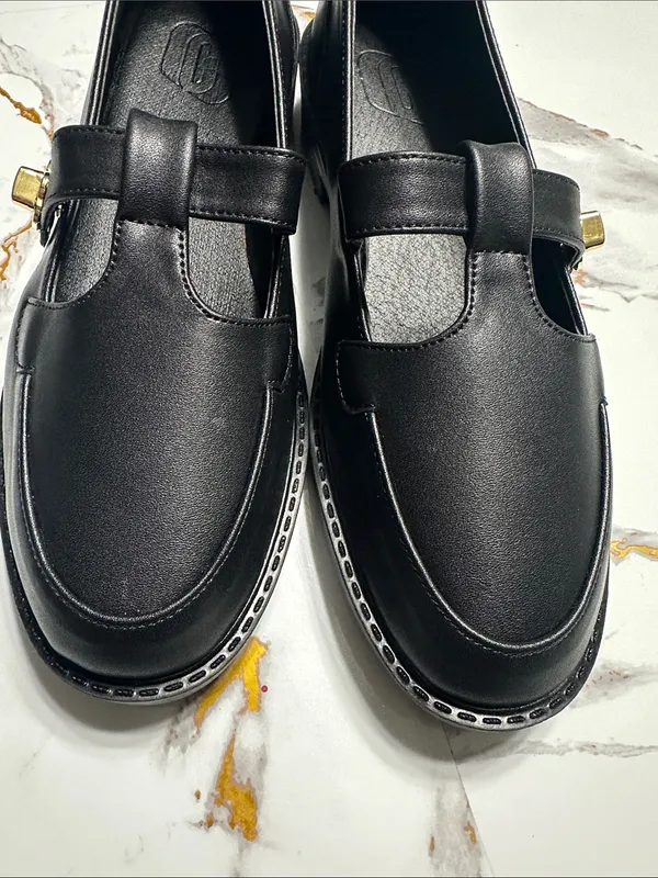 Chic Black Mary Jane Loafers Gold Accent ,Cute Style. - Image 10