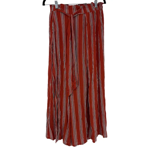 Simplee Rust Red Striped Wide Leg Pants Tie Waist Boho L‎ NWT - Image 2