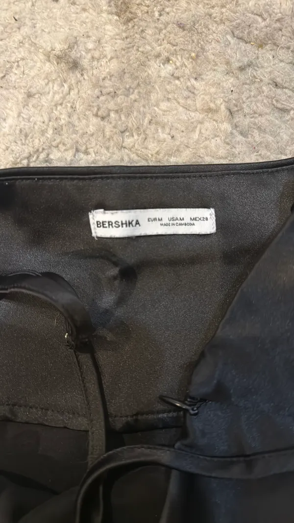 Bershka Black Satin Strappy Side Slit Mini Slip Dress - Image 2