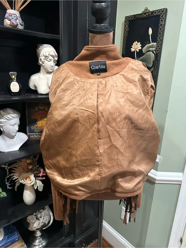 Chartou Brown Faux Suede Fringe Jacket Size Large - Image 11