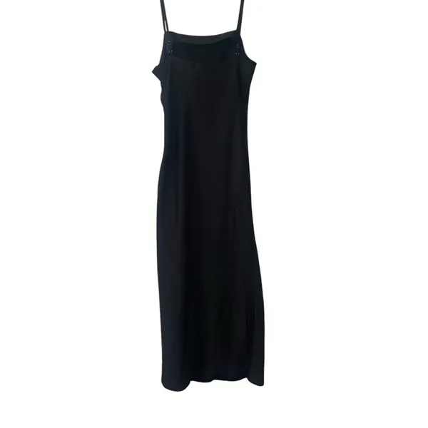 Grade & Gather Black Silky Slip Dress Gathered Side Maxi Side Slit - Image 5
