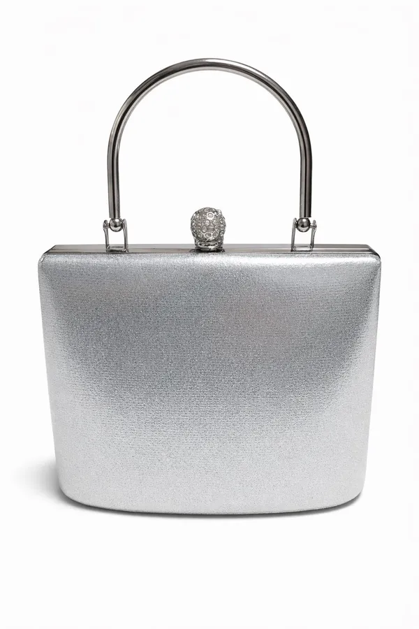 Silver Rhinestone Evening Clutch with Detachable Crossbody Chain Strap - Image 3