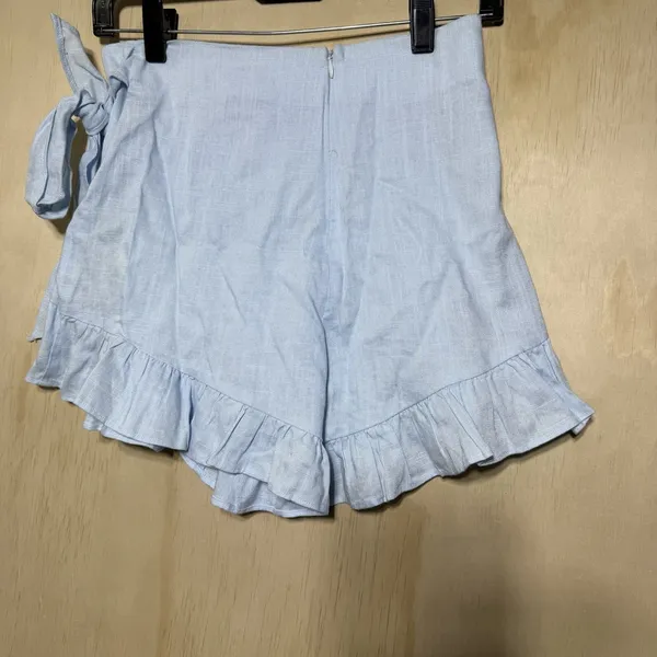 Princess Polly Herring Shorts US 4 Blue Wrap Ruffle Tie Waist Linen‎ Blend - Image 3