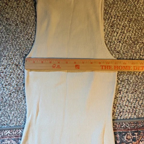Aritzia Babaton‎ Cream Midi Dress Mock Neck Cut Out Open Back Large - Image 9