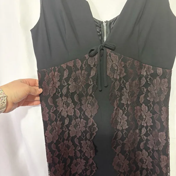 Vintage 90s Y2K Black Brown Lace Slip Dress Dark Romantic Whimsigoth Goth Sz M - Image 4