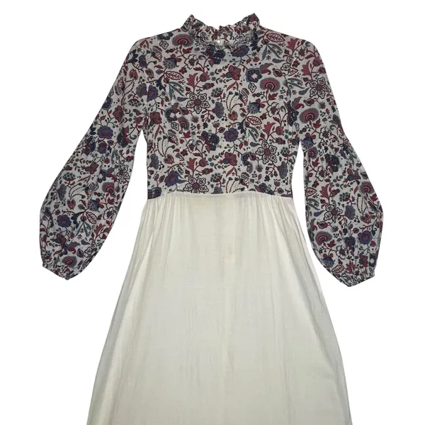 1970s Connie Sage Floral Prairie Empire Waist Maxi Dress Balloon Sleeves XS/S - Image 3