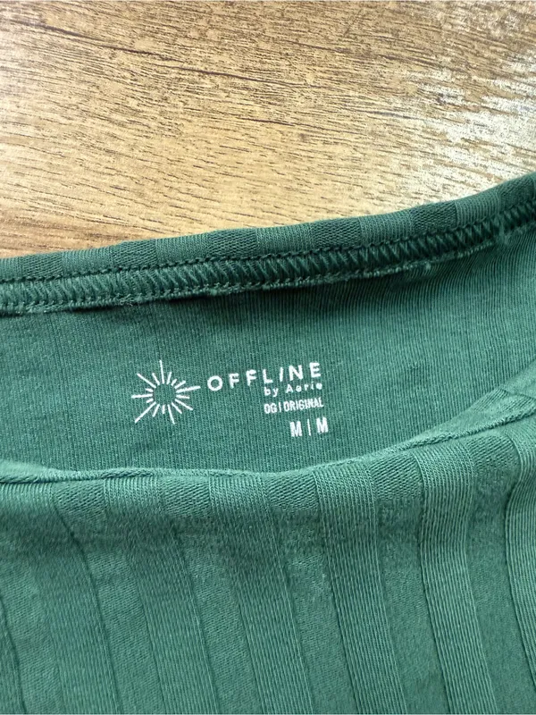 OFFLINE By Aerie Green Ribbed Square Neck Lettuce Hem Crop Top Size Medium - Image 3