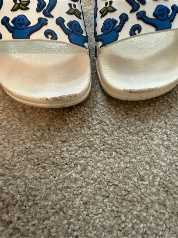 Roller Rabbit White Slides with Blue Monkey Print - Image 2