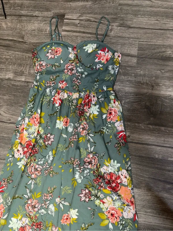 Band of the Free Floral Wide Leg Jumpsuit Size M Sage Green Boho - Image 4