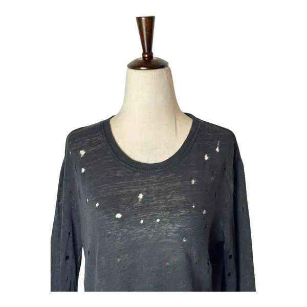 IRO Shirt Women‎ XS Black Linen Marvina Distressed Long Sleeve Tee Grunge Punk - Image 5