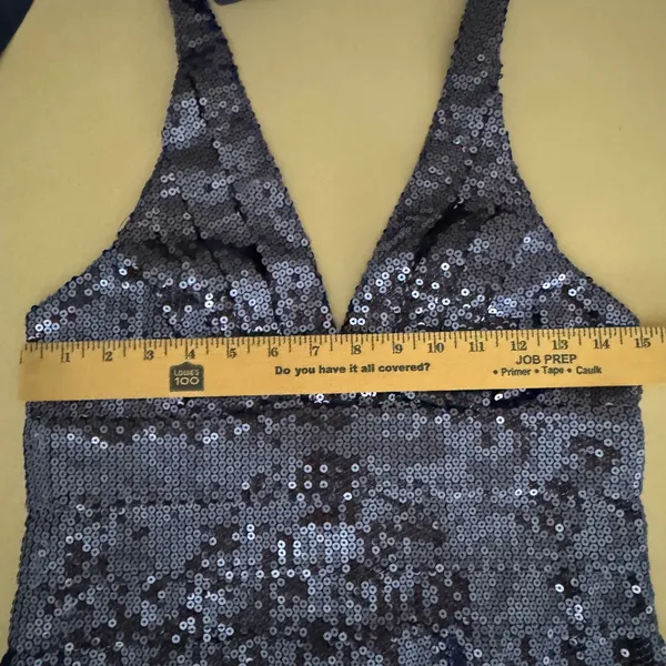 Y2K VTG Forever 21 Blue Sequin Halter Mini Dress Bodycon Cocktail Party Clubwear - Image 5