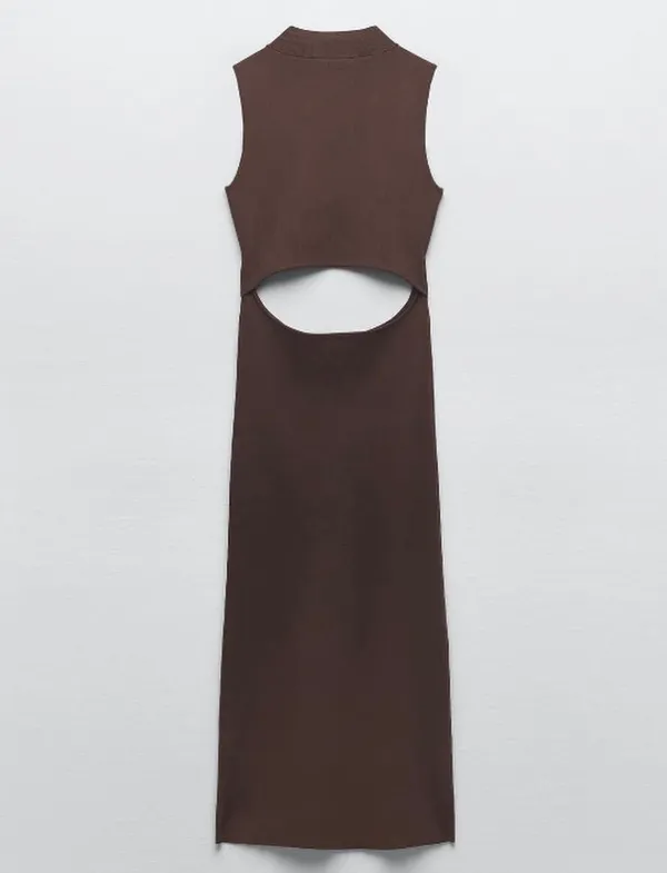 Zara Brown Cutout Dress ribbed fitted casual evening date midi - Image 3