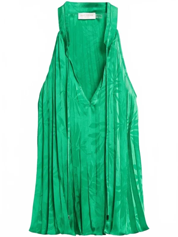 Ramy Brook Alex Pleated Blouse Halter Jacquard Garden Green Island Women's Small - Image 5