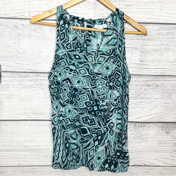 New York & Company Teal Blue Tribal Print Halter Top Wrap Blouse Size Medium - Image 3